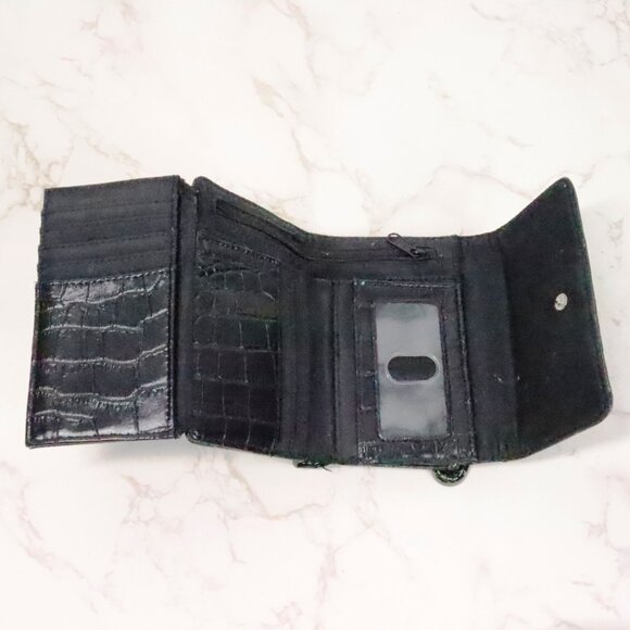 9 Nine & Co Black Faux Leather Trifold Crocodile Alligator Skin Card Slot Wallet - Picture 4 of 7